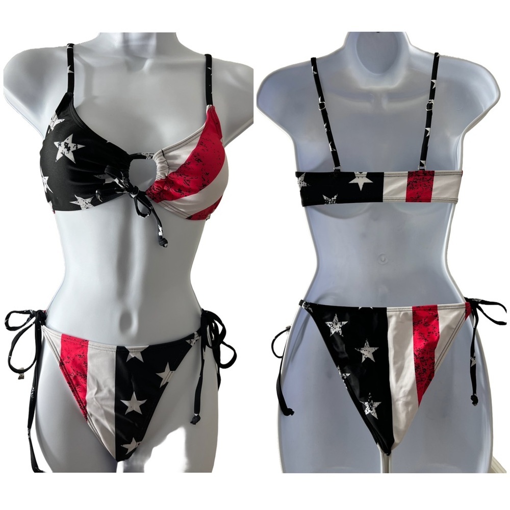 American Flag Stars Stripes Side Tie Bikini Set